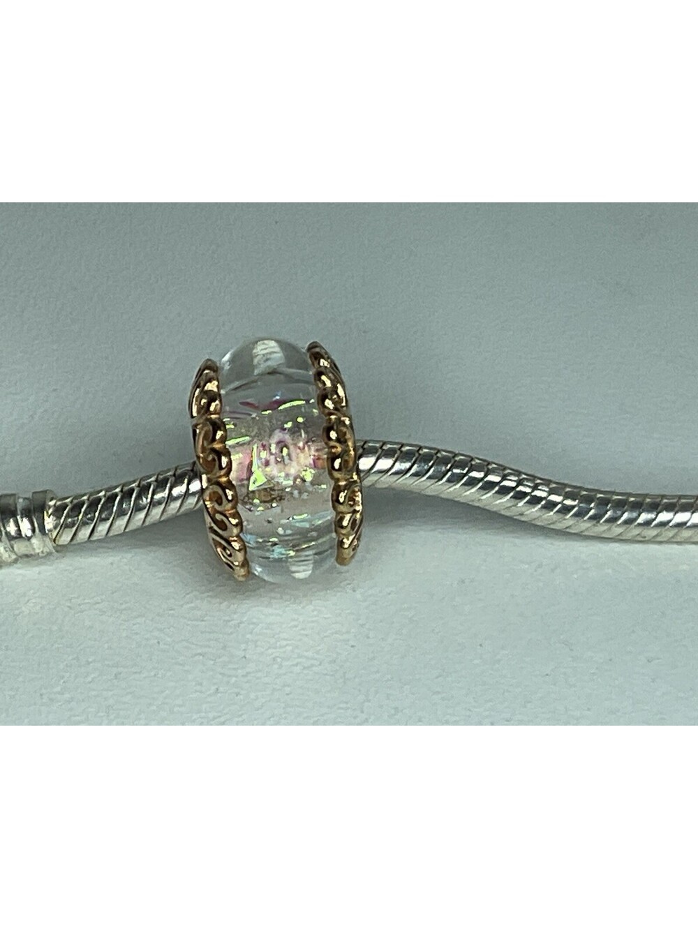 Pandora Rose Gold Murano Glass Iridescent White Charm